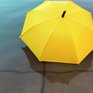 A bright yellow umbrella in a pool of water.