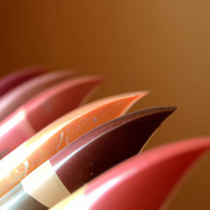 Suggestion: A close-up of a range of lip liners in an array of colors, displayed in a fan-like shape.
