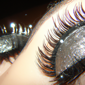 A pair of eyelashes with a metallic shimmer radiating around them.