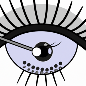 A cartoon eye with a set of magnetic eyelashes affixed to it.