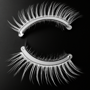 A close-up of a pair of magnetic eyelashes against a black background.