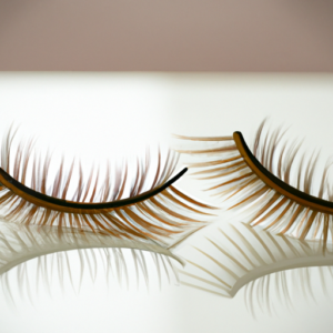 Close-up of a pair of natural-looking false eyelashes in an oval shape.