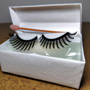 Suggested Prompt: A pair of false eyelashes on top of a box of cotton swabs.