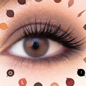 A close-up of an eye with various types of eyeliner swatches around it in a circular arrangement.