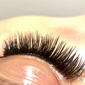 A close-up of a pair of long, dark bottom lashes with a subtle, dewy look.