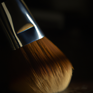 A closeup of a makeup brush with a dramatic lighting effect.