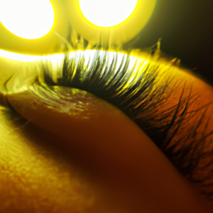 Close-up of a pair of eyelashes with a glowing background.