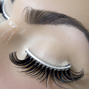 A close up view of a pair of eyelashes with a magnet attached.