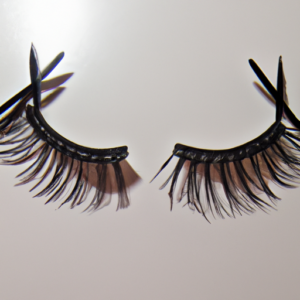 A close-up of a pair of false eyelashes in an \