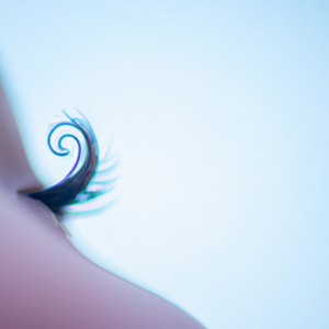 A close-up of a single eyelash curling upwards towards the sky.
