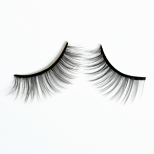 A close-up of a pair of false eyelashes against a white background.