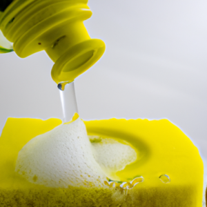 A bright yellow bottle with an oil-based cleanser pouring onto a cotton pad.