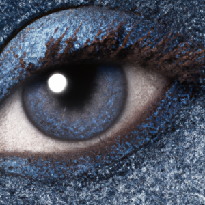 A deep navy blue eye shadow blended with a bright silver eye shadow, creating a smoky gradient effect.