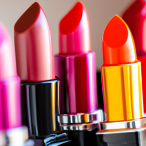 A close-up of a selection of vibrant, colorful lipsticks in a range of shades.