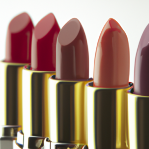 A colorful array of lipstick tubes on a white background.