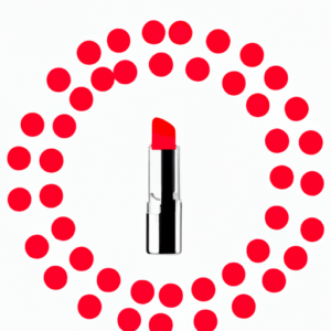A bright red lipstick tube surrounded by a circle of perfect circles.