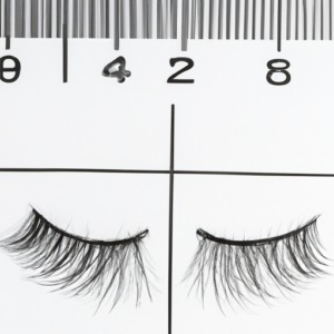 A pair of eyelashes on a ruler with measuring marks.