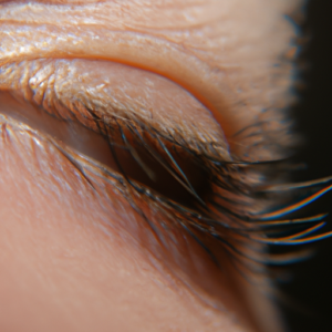 Suggestion: A close-up of an eye with long, curled eyelashes.