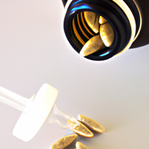 A bottle of vitamins with a healthy lash extension emerging from the top of the bottle.