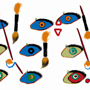 Prompt: Paintbrush painting a set of abstract eyes in a variety of shapes and colors.